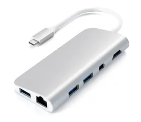 Satechi ST-TCMM8PAS USB-Hub / USB-C & HDMI / USB-C / RJ45 / 3x USB 3.0 / SD & Micro SD / Mini DP