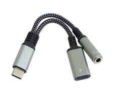 PremiumCord Reduction USB-C(M) auf 3,5-mm-Klinke(F) mit DAC-Chip + USB-C(F) zum Laden von 13 cm