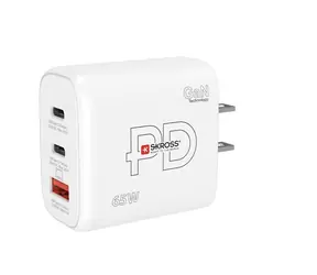SKROSS Schnellladeadapter GaN US weiß / 1x USB-A / 2x USB-C / 65W / US-Buchse Typ A