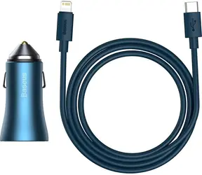 Baseus TZCCJD-03 Golden Contactor Für Autoladegerät blau / 1x USB-A / 1x USB-C / Kabel USB-C (M) - Lightning (M) 