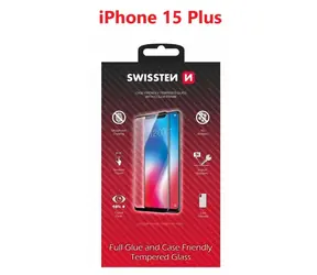Swissten FULL GLUE COLOR FRAME CASE FRIENDLY Glas für Apple iPhone 15 PLUS schwarz