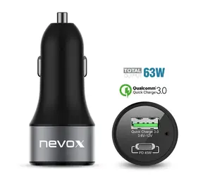 Nevox Kfz Kfz-Ladegerät schwarz / 1x USB-A / 1x USB-C / 63W