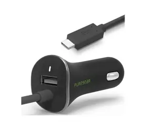 PureGear Autoladegerät mit integriertem USB-C-Kabel schwarz / 1x USB-A / 24W 