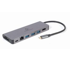 Gembird A-CM-COMBO5-05 grau / USB-C-Hub / 3x USB 3.0 / 1x HDMI (4K) / 1x USB-C / microSD / SD / RJ45