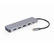 Gembird A-CM-COMBO3-03 grau / USB-C-Hub / 3x USB 3.0 / 2x HDMI (4K) / 1x USB-C