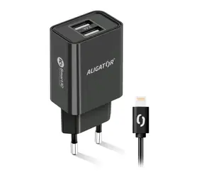 Aligator Smart Netzwerk-Ladegerät 2,4 A Lightning (CHA0044) schwarz / 2xUSB / SMART IC / Lightning-Kabel / Nachverkauf