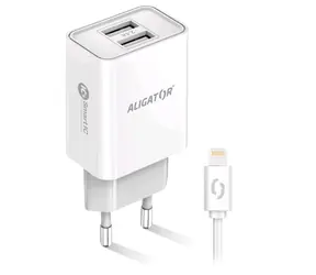 Aligator Smart Netzwerk-Ladegerät 2,4 A Lightning (CHA0045) weiß / 2xUSB / SMART IC / Lightning-Kabel