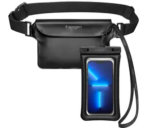 Spigen Aqua Shield wasserdichte schwimmende Hülle + wasserdichte Hüfttasche A621 Schwarz / Set aus wasserdichter Hülle und Tasche 