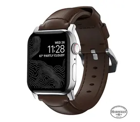 Nomad Traditional Band Lederarmband mit silbernen Details für Apple Watch Ultra (49 mm) 8/7 (45 mm)/6/SE/5/4 Braun 