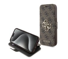 Guess PU-Leder 4G Metall Logo -Buchhülle für Apple iPhone 15 Pro Max Braun