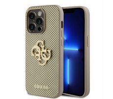Guess PU Perforierte 4G Glitzer Metall Logo Rückseite für Apple iPhone 15 Pro Gold
