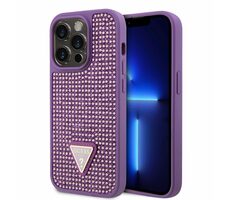 Guess Rhinestones Triangle Metal Logo Cover für Apple iPhone 15 Pro Lila