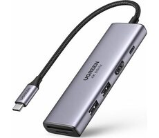 Ugreen 60384 Adapter 5in1 grau / 1x USB-C 100W / 2x USB-A 3.2 / HDMI 4K / SD- und TF-Kartenleser