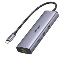 Ugreen 90568 Adapter Hub grau / 2x USB-A 3.0 / HDMI / RJ45 / SD & TF Kartenleser 