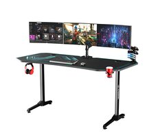 Ultradesk Frag XXL blau / Gaming-Tisch / 160 x 75 x 75 cm / USB-Hub