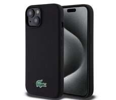 Lacoste Liquid Silicone Microfiber Croc Logo Magsafe Back Cover für Apple iPhone 15 Schwarz