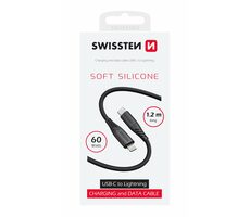 Swissten SOFT SILICONE Datenkabel USB-C (M) - Lightning (M) 1,2m schwarz / 60W / 3A