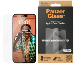 PanzerGlass Classic Fit Schutzglas für Apple iPhone 15 Pro Max / Montageset 