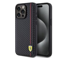 Ferrari PU-Leder Carbon Vertical Red Line Backcover für Apple iPhone 15 Pro Max Schwarz