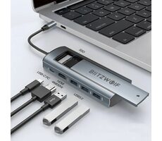 BlitzWolf Adapter USB-C 6in1 HUB 190 mm Silber 