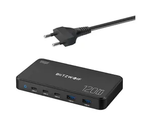 BlitzWolf Netzwerk-Ladestation 5 in 1 schwarz / 120W / 2xUSB-A / 3xUSB-C 