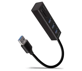 Axagon HMA-CR3A, USB-5-Gbit/s-Hub, 3x USB-A-Anschlüsse + SD/microSD-Kartenleser, Metall, USB-A-Kabel 20 cm