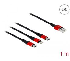 DeLock Stromkabel USB 2.0 A (M) - USB Micro-B (M) & USB-C (M) & Lightning (M) 1m rot
