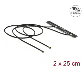 DeLock Dualband Antenne WLAN WiFi 6 Twin 2x i-PEX MHF 4L (M) 25 cm schwarz