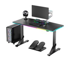 Ultradesk Eisen schwarz / Gaming-Tisch / 132,5 x 60,5 x 71 - 81 cm / höhenverstellbar / LED-Beleuchtung