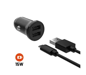 FIXED Autoladegerät mit abnehmbarem Micro-USB-Kabel 15 W schwarz / Kabel 1 m / 2x USB-Ausgang / SMART Rapid Charge 