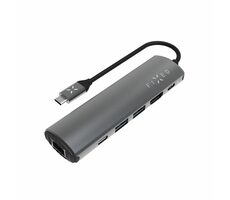 FIXED 6-Port Aluminium USB-C HUB Pro für Laptops und Tablets grau / 2x USB / 2x USB-C / RJ45 / HDMI