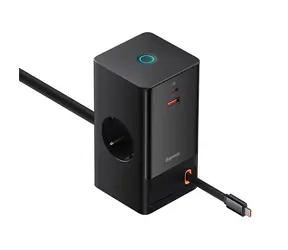 Baseus PowerCombo Digitale Ladestation 65W EU schwarz / 65W / 1x AC / 1x USB / 1x USB-C