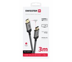 Swissten Kabel HDMI 2.0 (M) - HDMI 2.0 (M) 3M schwarz / 18 Gbit/s / 4K / 60Hz / vergoldete Kontakte