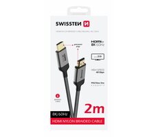 Swissten Kabel HDMI 2.1 (M) - HDMI 2.1 (M) 2m schwarz / 48 Gbit/s / 8K / 60Hz / vergoldete Kontakte