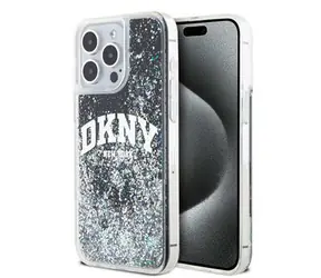 DKNY Liquid Glitter Arch Logo Rückseite für Apple iPhone 15 Pro Max Schwarz