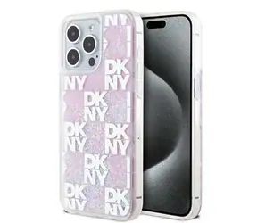 DKNY Liquid Glitter Checkered Pattern Backcover für Apple iPhone 15 Pro Max rosa