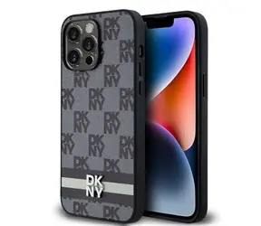 DKNY PU-Leder-Rückseite mit Karomuster und Streifen für Apple iPhone 15 Pro Max, Schwarz
