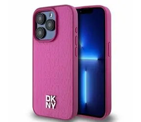 DKNY PU Leder Repeat Pattern Stack Logo Magsafe Back Cover für Apple iPhone 15 Pro Max Pink