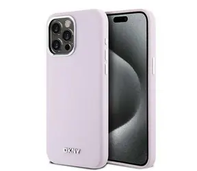 DKNY Liquid Silicone Silver Metal Logo Magsafe Back Cover für Apple iPhone 15 Pro Max Pink