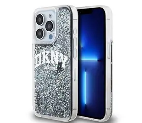 DKNY Liquid Glitter Arch Logo Rückseite für Apple iPhone 15 Pro Schwarz