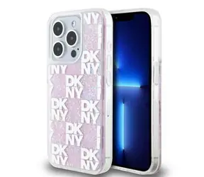 DKNY Liquid Glitter Checkered Pattern Backcover für Apple iPhone 15 Pro Pink