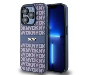 DKNY PU-Leder-Rückseite mit Ton-in-Ton-Streifenmuster für Apple iPhone 15 Pro, Blau