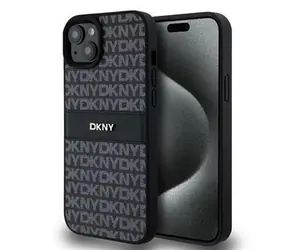 DKNY PU-Leder-Rückseite mit Ton-in-Ton-Streifenmuster für Apple iPhone 15 PLUS, Schwarz