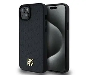 DKNY PU Leder Repeat Pattern Stack Logo Magsafe Back Cover für Apple iPhone 15 PLUS Schwarz