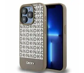 DKNY MagSafe-Rückseite aus PU-Leder mit wiederkehrendem Muster und Streifen auf der Unterseite für Apple iPhone 14 Pro Max, Braun