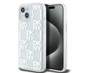 DKNY Liquid Glitter Checkered Pattern Backcover für Apple iPhone 15 klar
