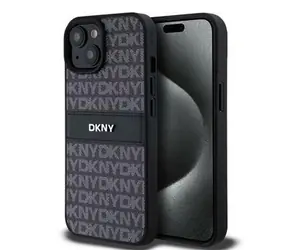 DKNY PU-Leder-Rückseite mit Ton-in-Ton-Streifenmuster für Apple iPhone 15, Schwarz