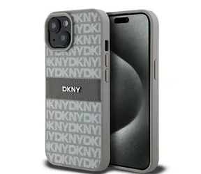 DKNY PU-Leder-Rückseite mit Ton-in-Ton-Streifenmuster für Apple iPhone 15, Beige