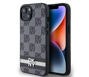 DKNY PU-Leder-Rückseite mit Karomuster und Streifen für Apple iPhone 14, Schwarz