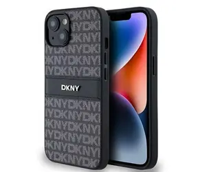 DKNY PU-Leder-Rückseite mit Ton-in-Ton-Streifenmuster für Apple iPhone 14, Schwarz